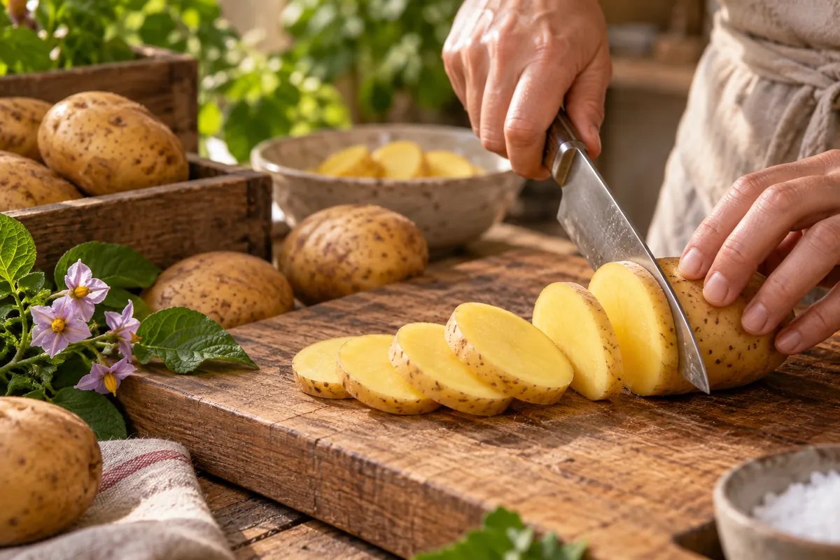 Rondelles de pomme de terre Charlotte à chair jaune ferme qui gardent leur tenue