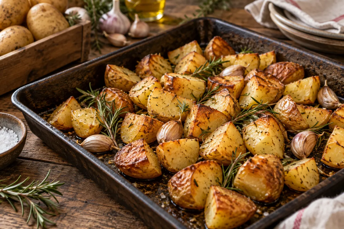 Cuisson de la pomme de terre au four : pommes de terre rôties dorées au romarin et à l’ail