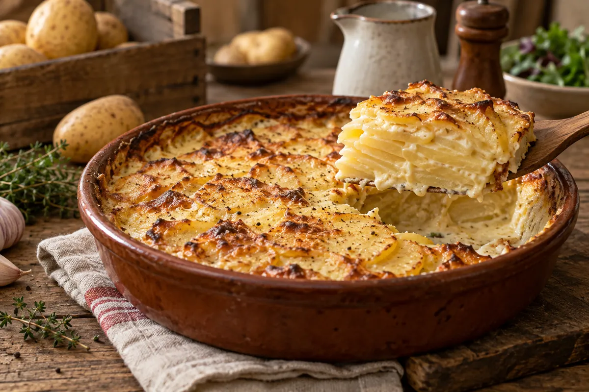 Gratin dauphinois doré, exemple de cuisson de la pomme de terre lente au lait et à la crème