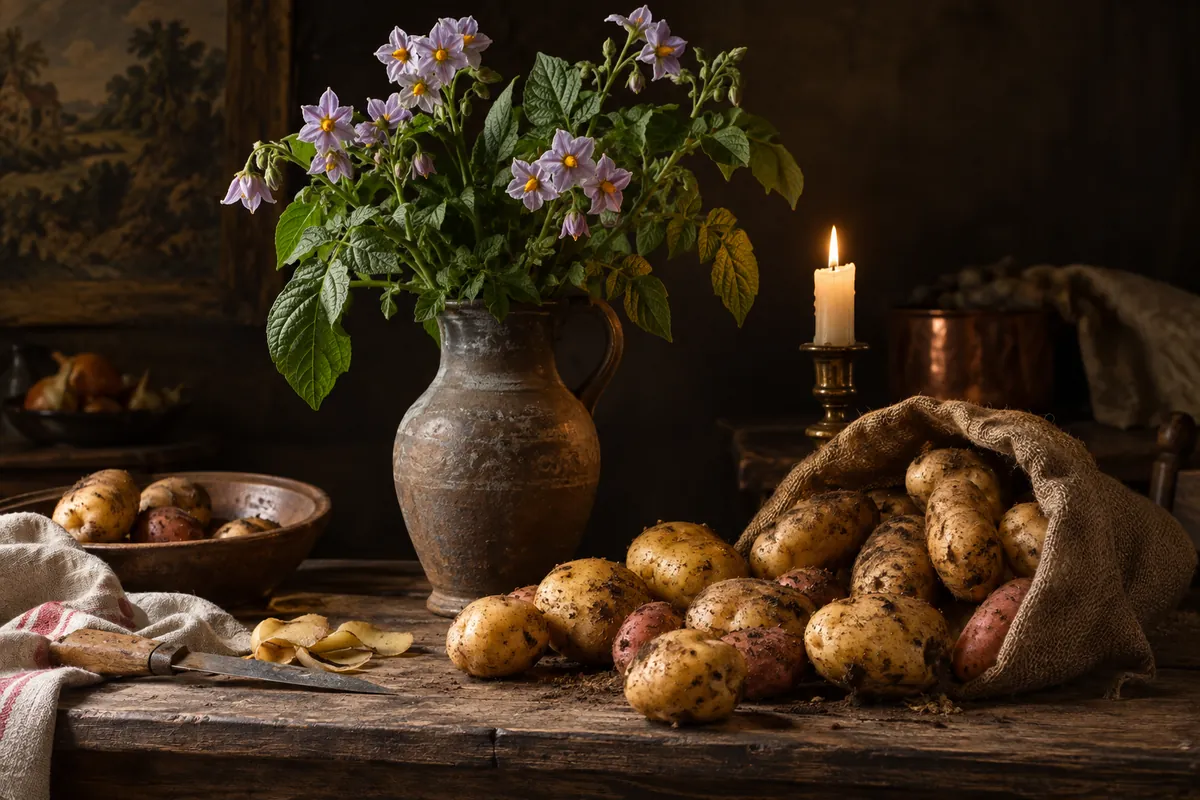 Nature morte inspirée de la peinture flamande illustrant l’histoire de la pomme de terre