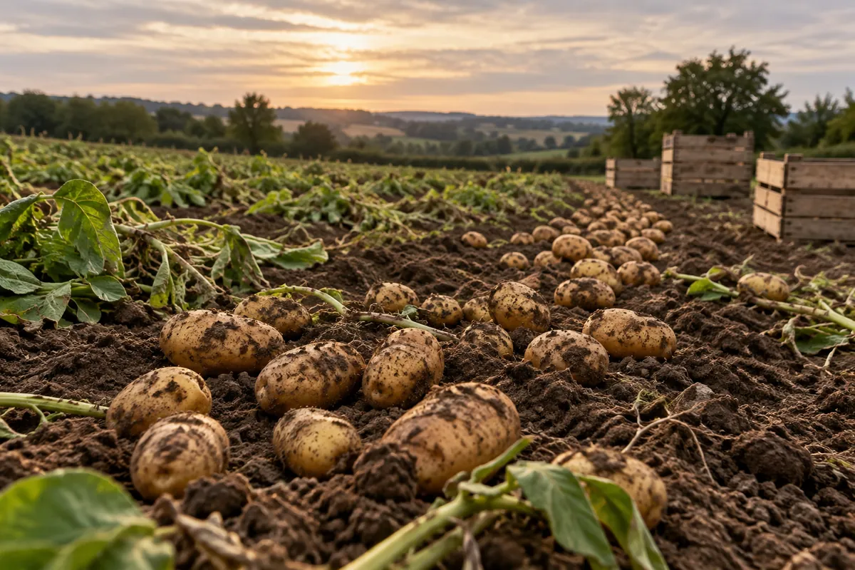Tubercules étalés sur la terre pour ressuyer, juste après récolter les pommes de terre